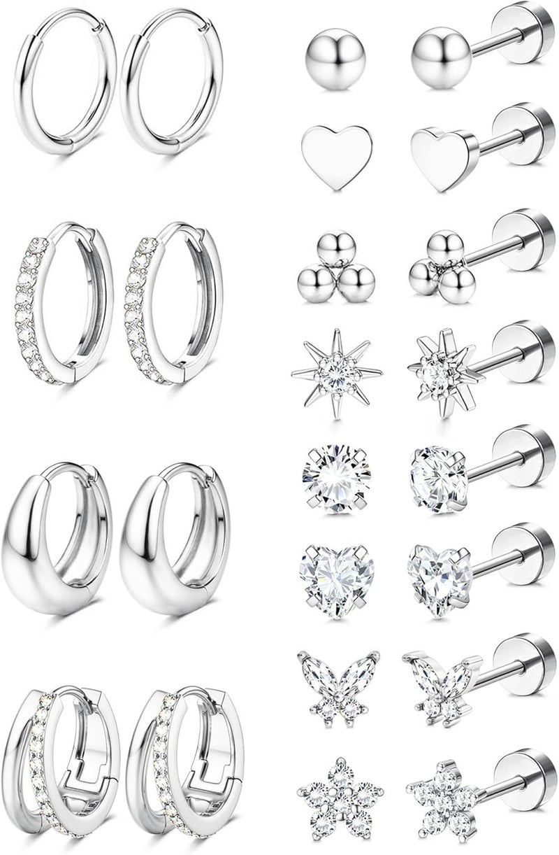 Jstyle Hypoallergenic 14K Gold Plated Stud Hoop Earrings for Women Men Surgical Stainless Steel Flat Back Earrings Small Huggie Hoops Cartilage Earring Set for Multiple Piercing Jewelry Gift for Women - Image 1